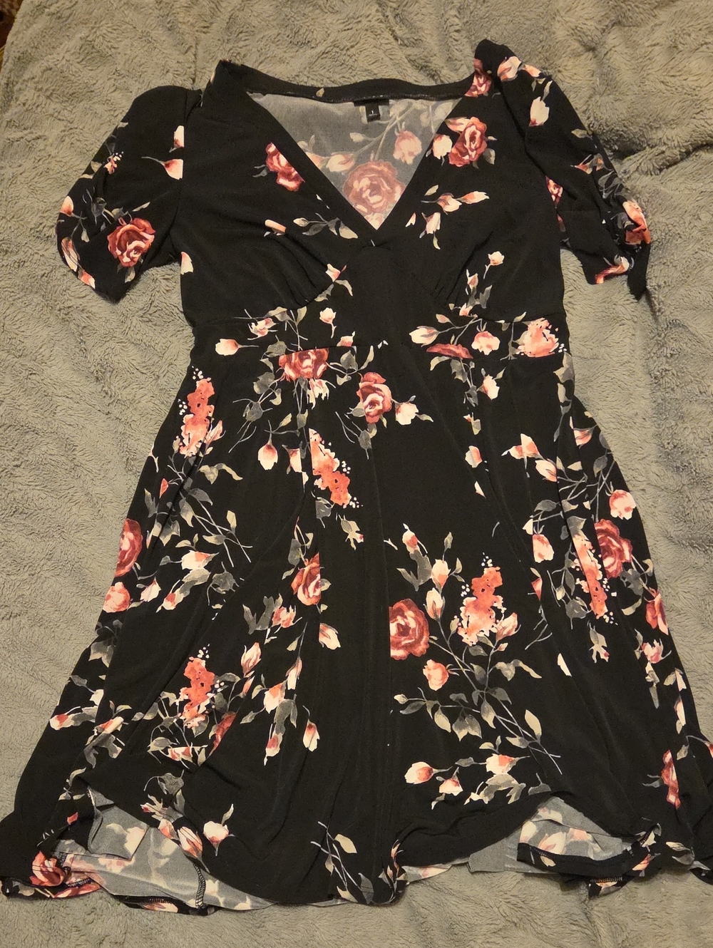torrid Black Midi Dress with Pink and Cream Floral Print